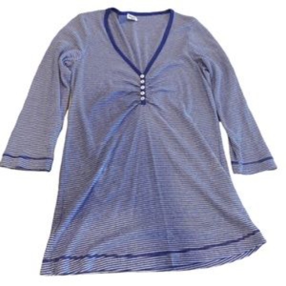 Splendid Blue White Pinstripe ¾ Sleeve Henley Tee - Picture 1 of 1